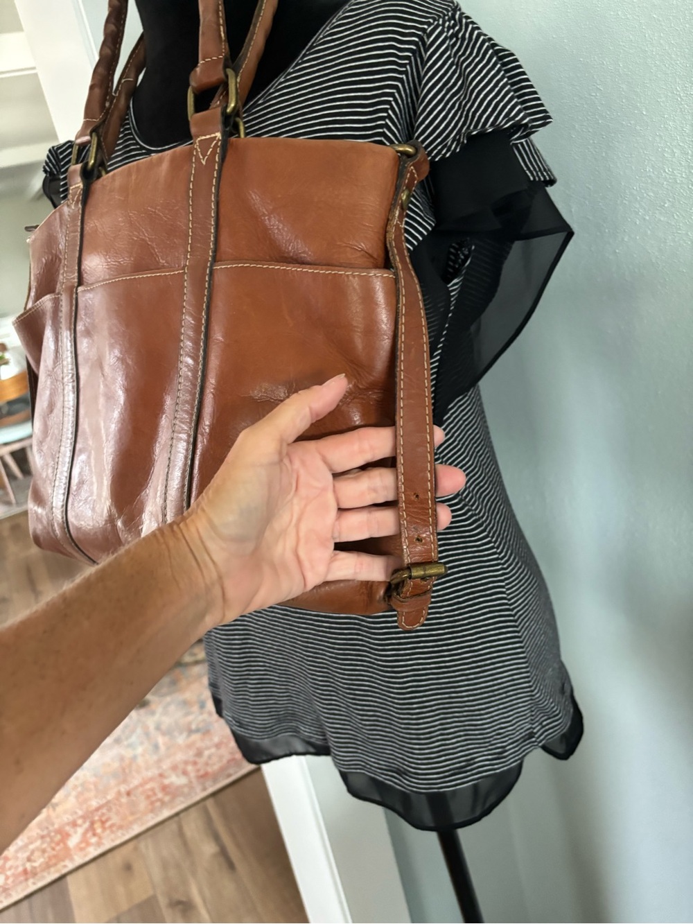 Patricia Nash Carducci Cognac Brown Studded Leather Tote - Picture 7 of 13